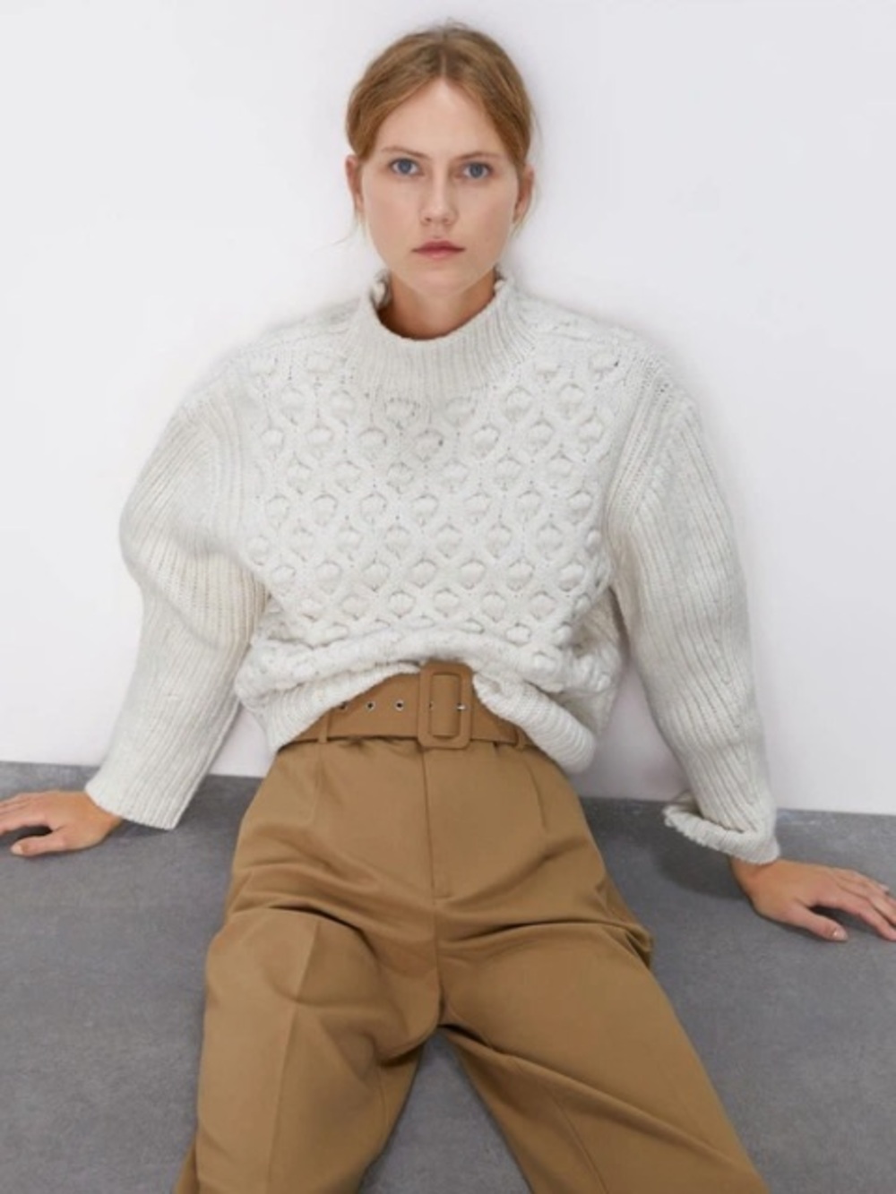 ZARA Chunky Cable Knit Textured Cream Sweater